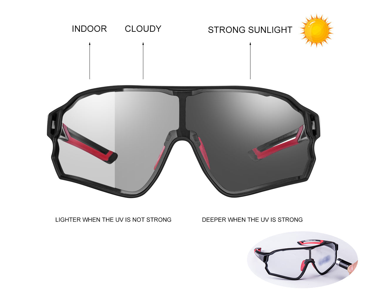 ROCKBROS Full Frame Photochromic Sunglasses Cycling Sunglasses Bicycle Full Frame Photochromic Glasses Bike Eyewear