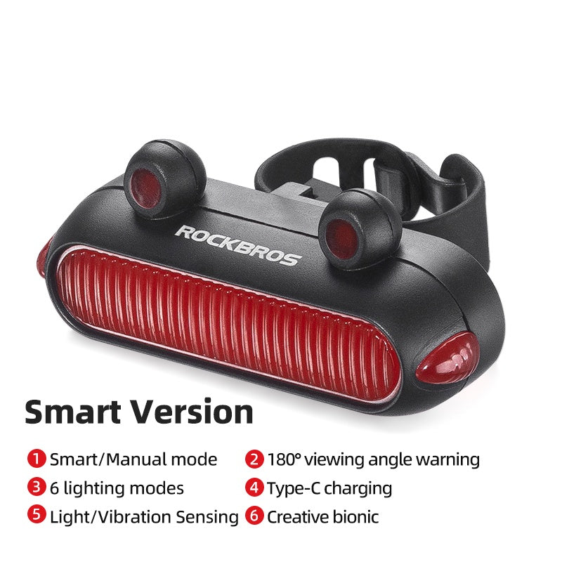 ROCKBROS Bike Frog Taillight - IPX6 Waterproof, USB Rechargeable, 6 Modes, Brake Light