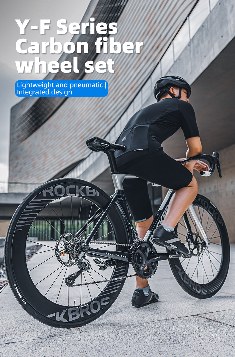ROCKBROS Road Bike Carbon Fiber Wheels 700C Carbon Fiber Disc Brake 65mm Wheelsets Clincher