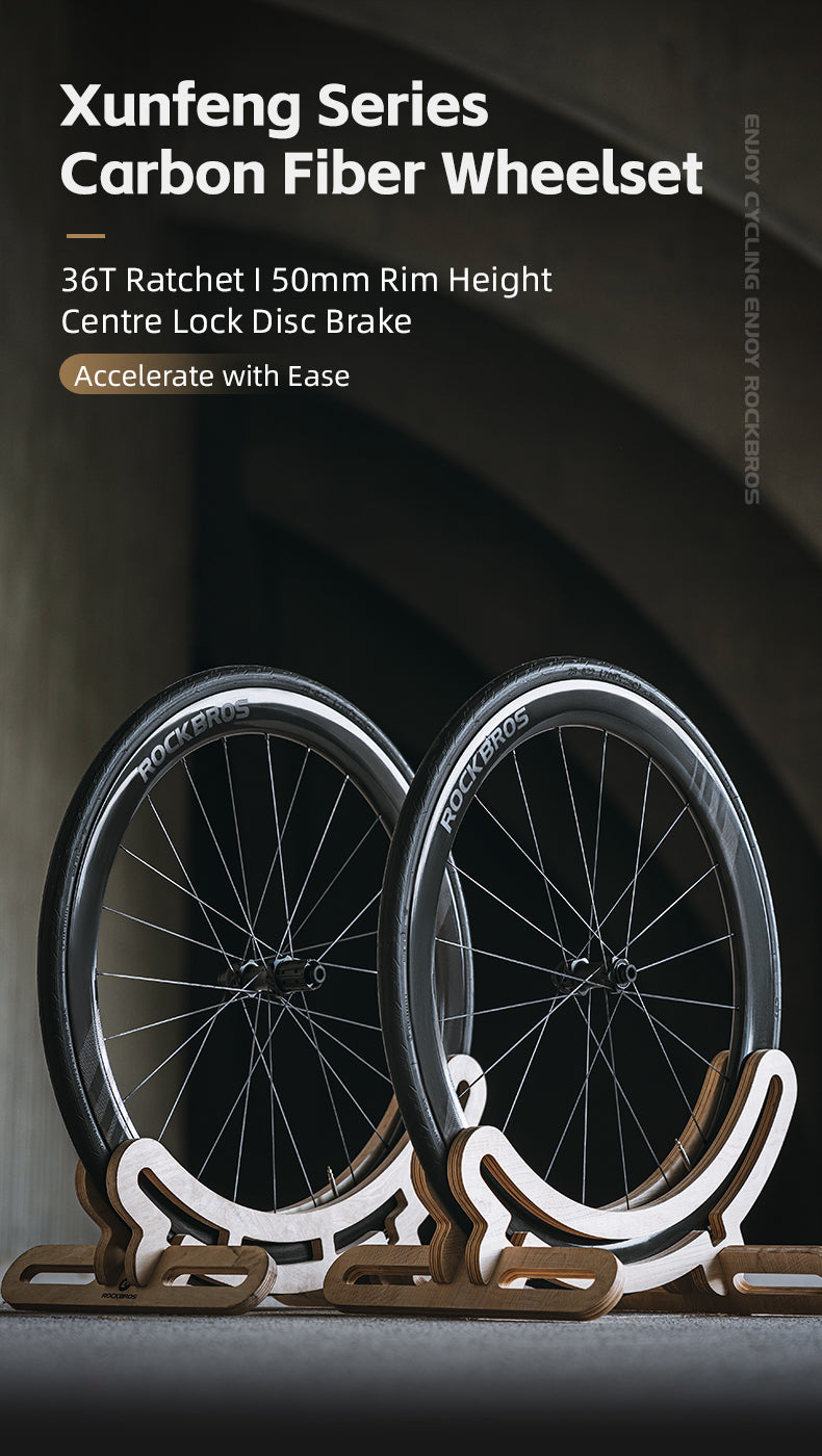 ROCKBROS Road Bike T700 Carbon Fiber Wheelset 50mm Rim Disc Brake Bike Wheels Clincher/Tubeless