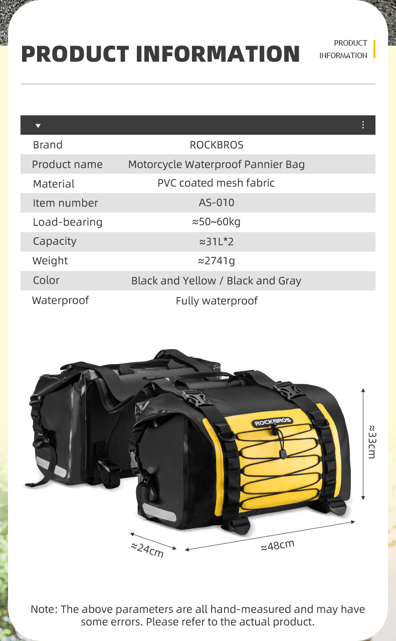 Waterproof Motorcycle Saddle Bags Durable Removable 60L(Pair)
