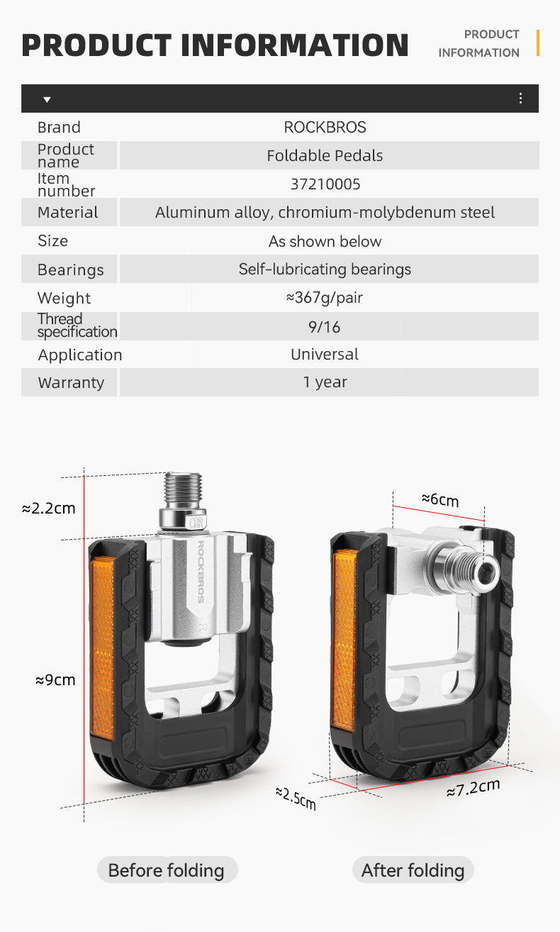 Foldable Bicycle Pedals MTB Bike Cycling Flat Platform Pedals Reflective Aluminium 9/16''