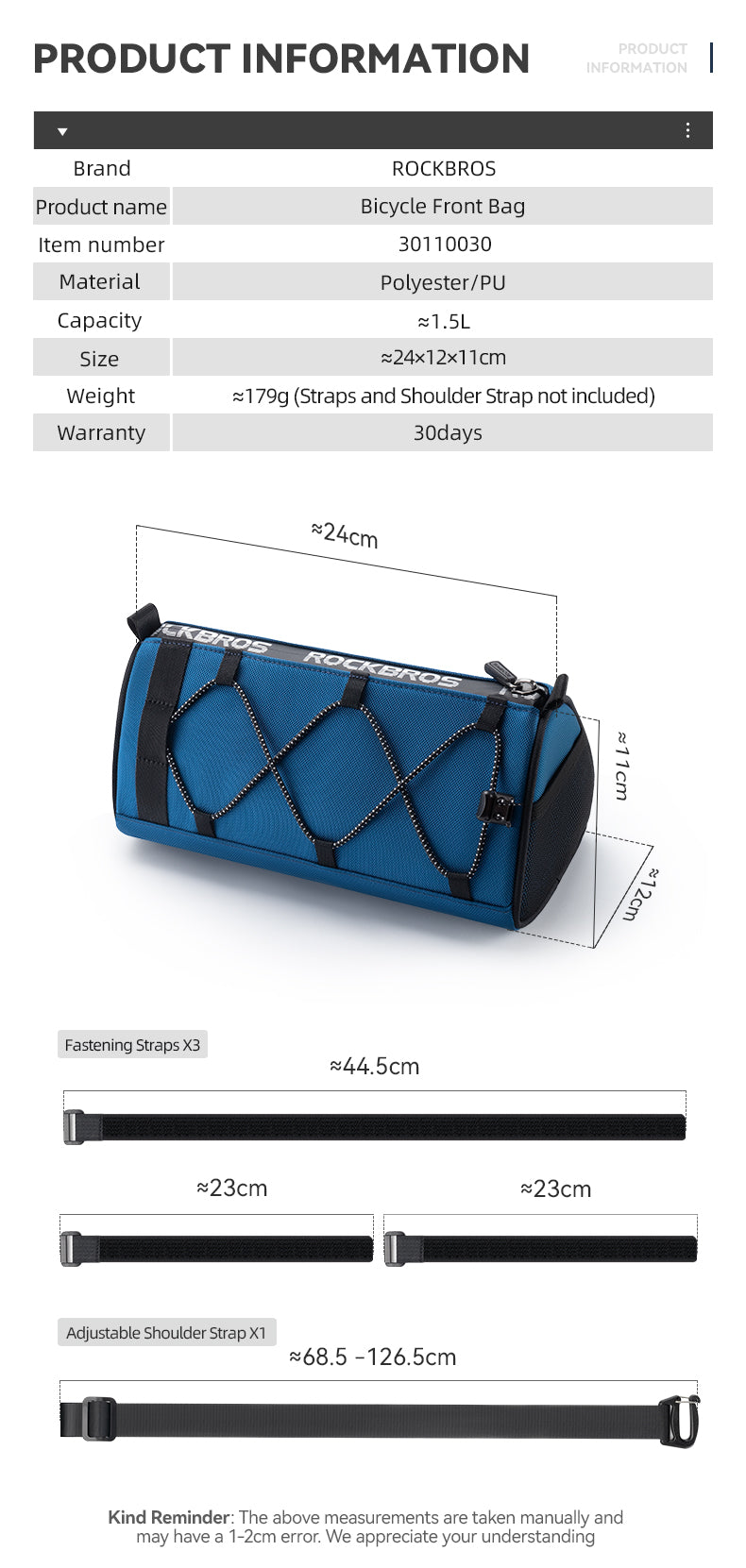 ROCKBROS 1.5L Reflective Handlebar Bag - Durable, Compact, Multi-functional