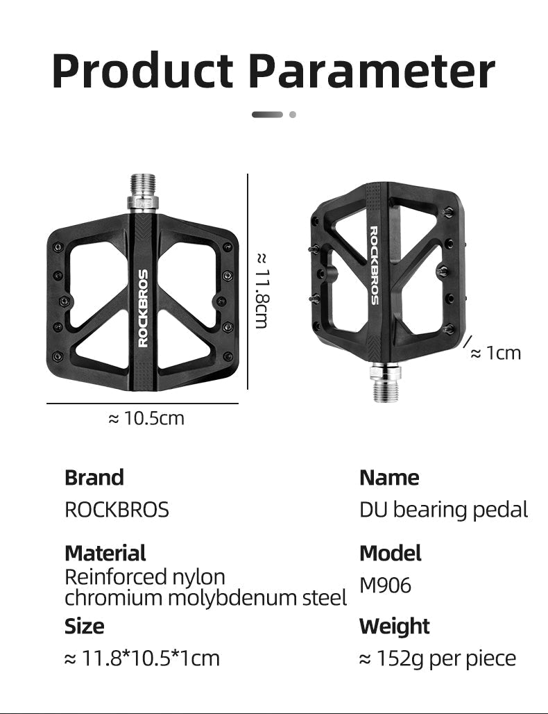 ROCKBROS Large Nylon Composite Bike Pedals in Black (Pair)
