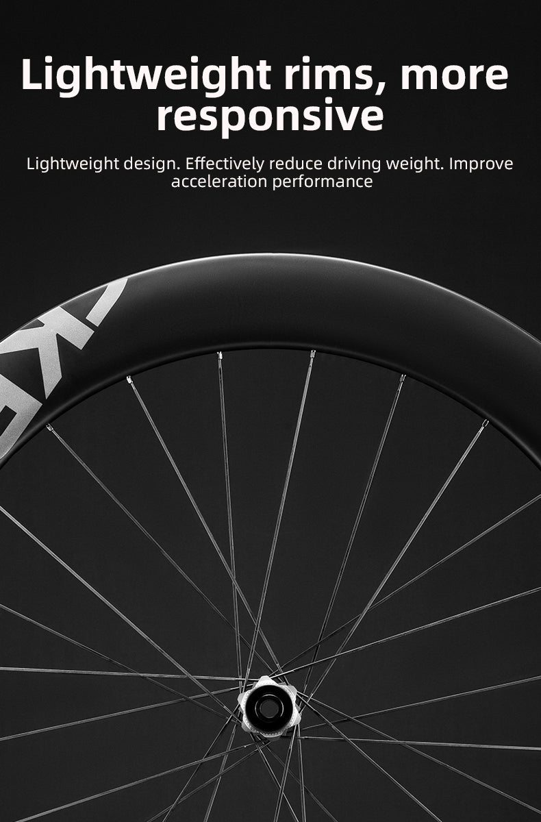 ROCKBROS Road Bike Carbon Fiber Wheels 700C Carbon Fiber Disc Brake 65mm Wheelsets Clincher