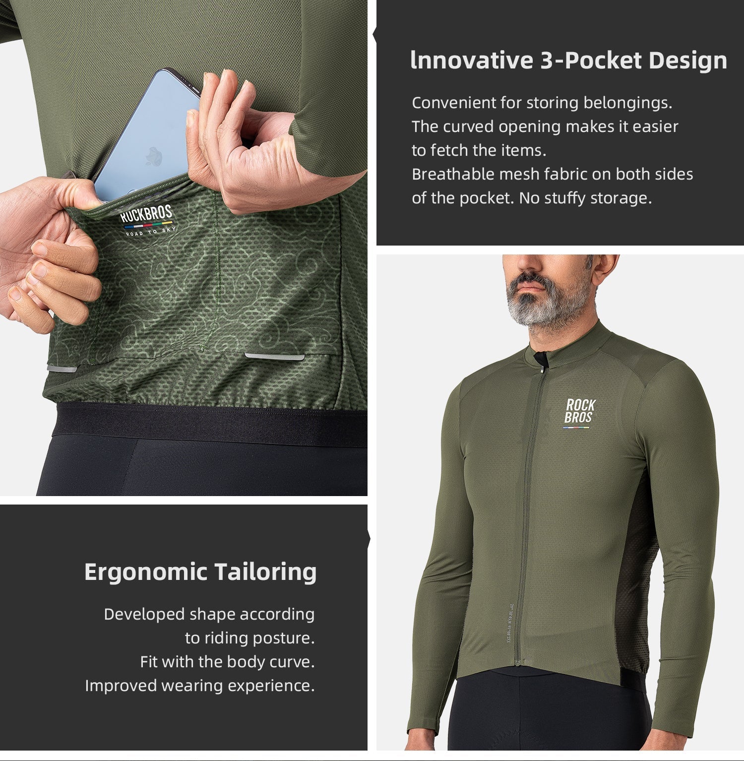 【ROAD TO SKY】by ROCKBROS Men's Long-Sleeve Cycling Jersey in Various Colours