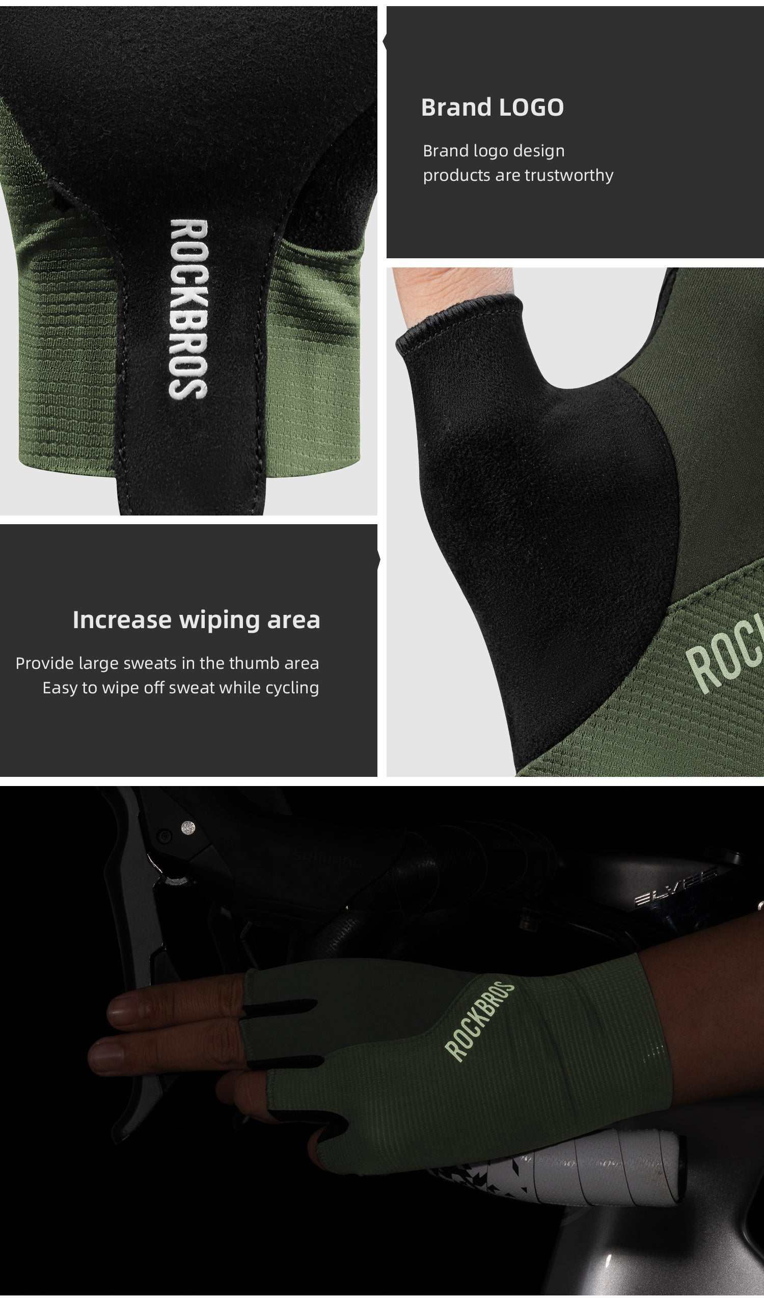 【ROAD TO SKY】by ROCKBROS Fingerless Anti-Slip Cycling Gloves in Various Colours