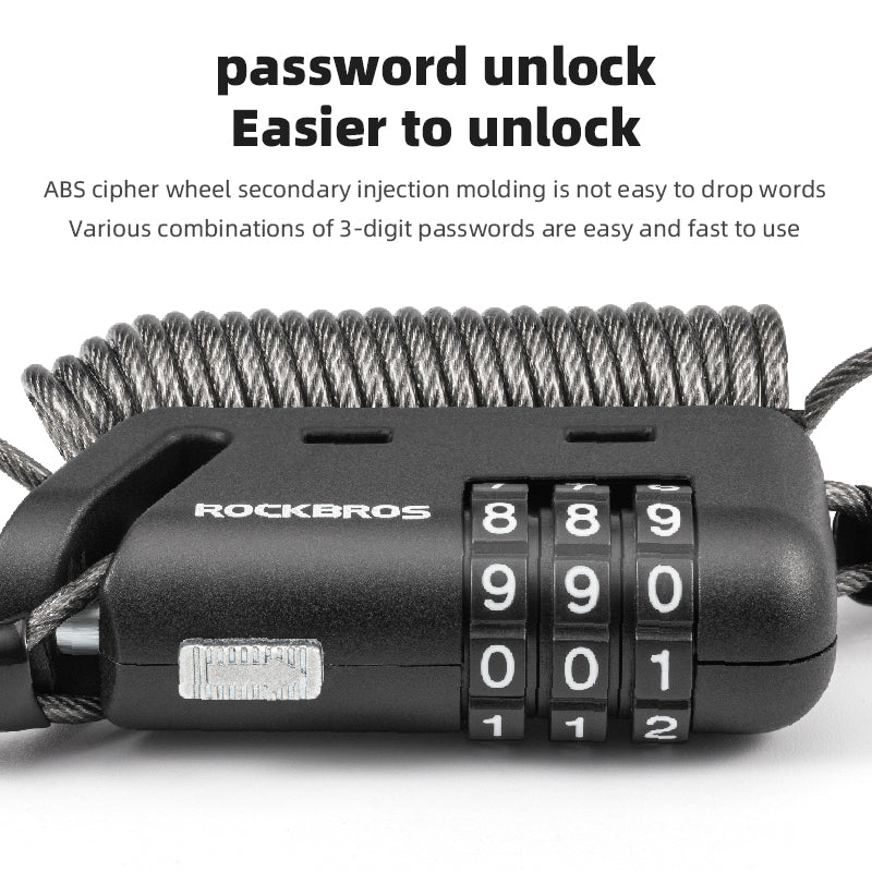 ROCKBROS 1.5M Portable Bicycle Cable Lock - Combination Helmet Lock