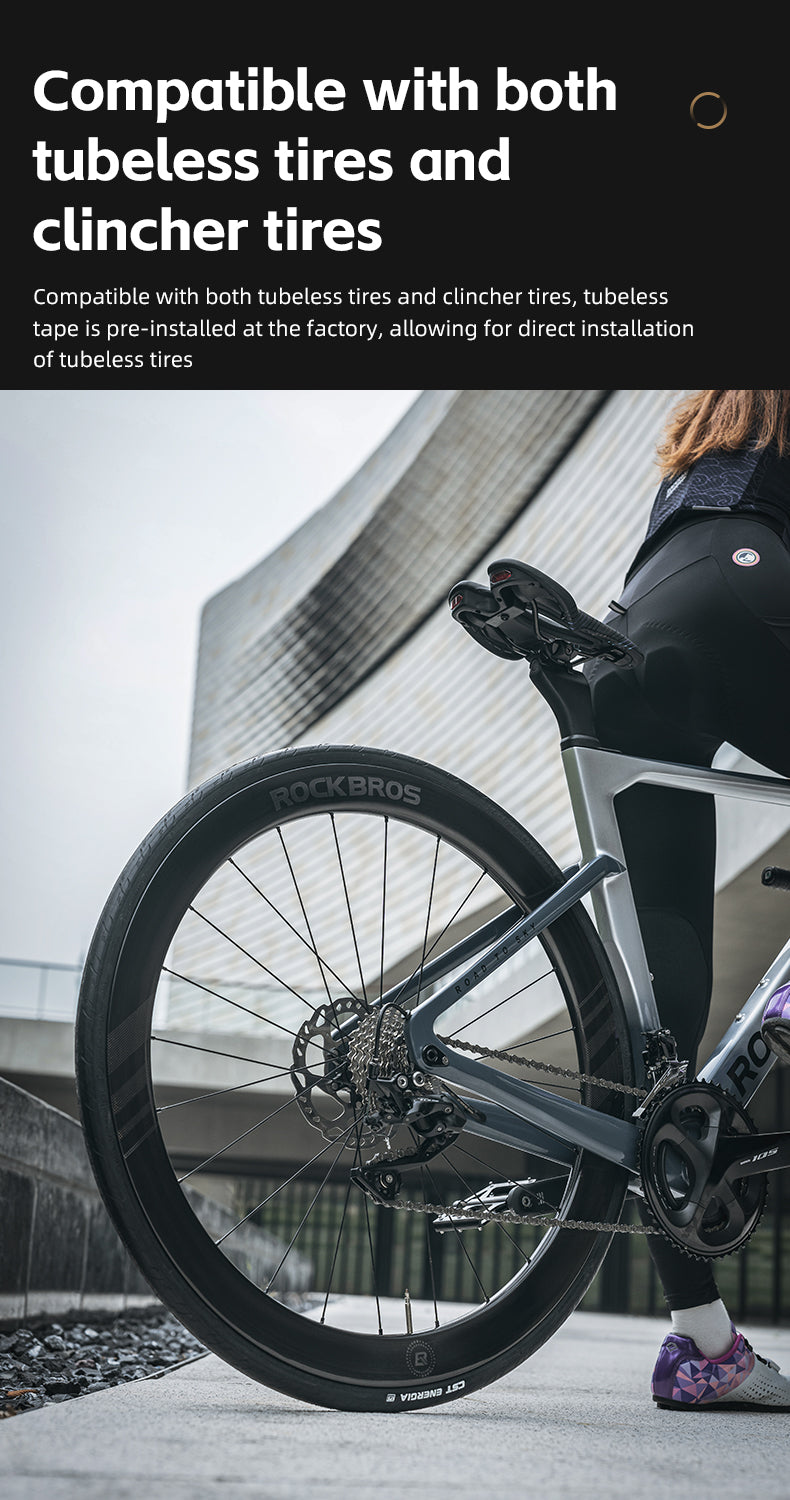 ROCKBROS Road Bike T700 Carbon Fiber Wheelset 50mm Rim Disc Brake Bike Wheels Clincher/Tubeless