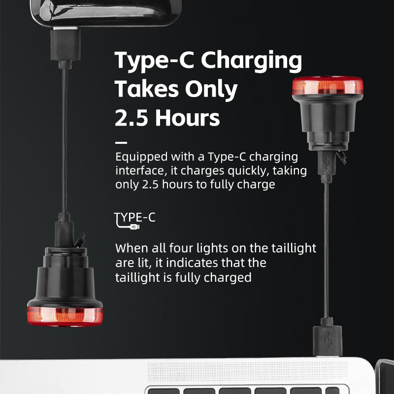 ROCKBROS Upgraded Smart Bicycle Brake Light USB-C Rechargeable IPX7 Waterproof Cycling Rear Light