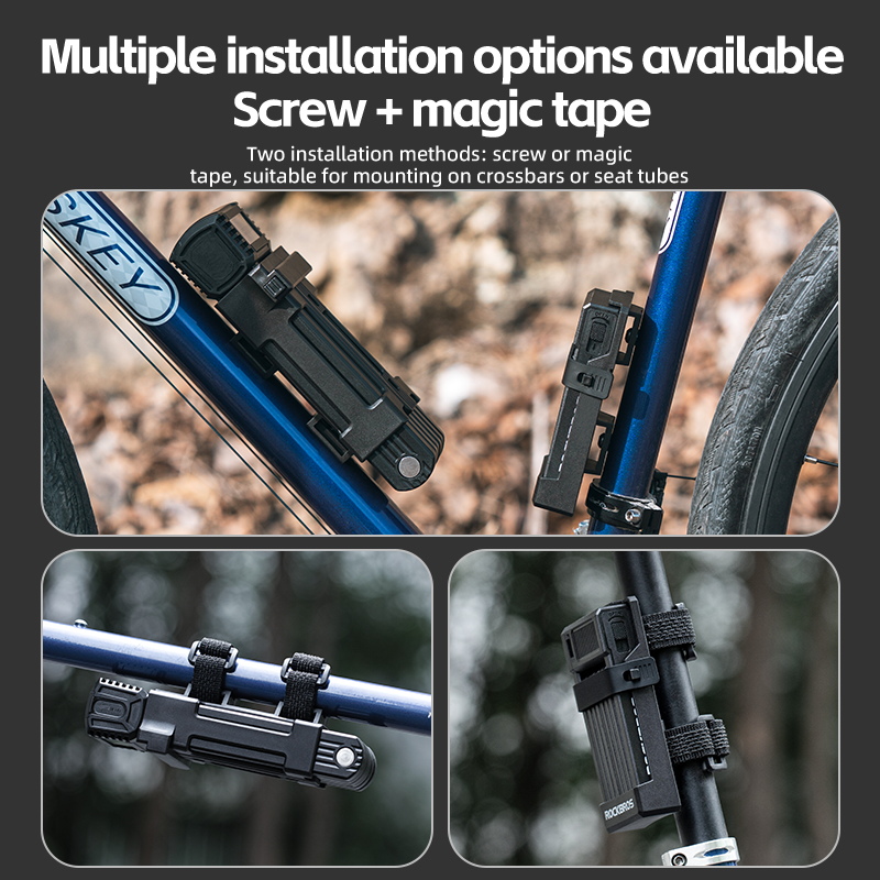 ROCKBROS MTB Road Bike Lock Key Folding Lock E-Bike Motorcycle Steel Lock Portable Antirust Anti-theft