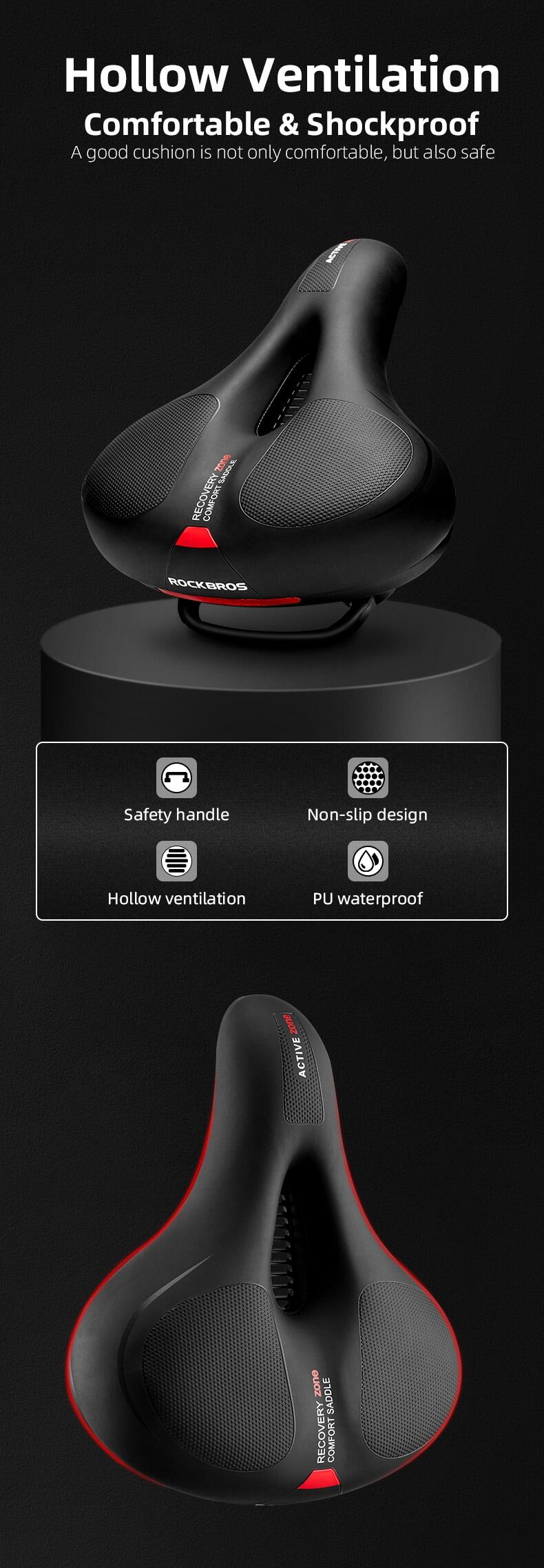 ROCKBROS Bicycle Saddle Shockproof Leather Cushion Reflective Cycling Bike Seat With Handle