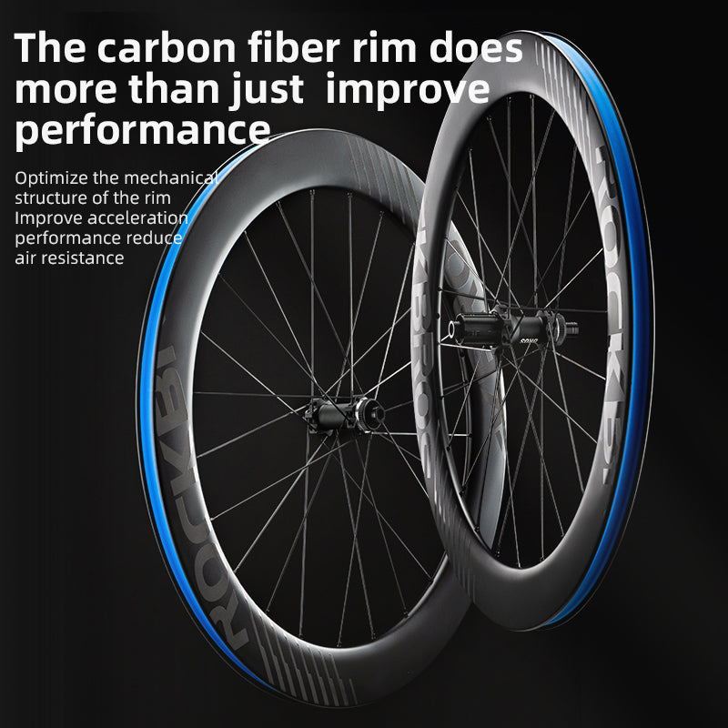 ROCKBROS Road Bike Carbon Fiber Wheels 700C Carbon Fiber Disc Brake 65mm Wheelsets Clincher