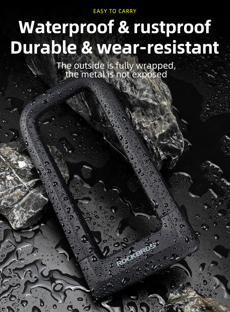 ROCKBROS Motorcycle Bicycle U-Lock Anti-Theft Thickened MTB Bike Lock Alloy Steel 3 Keys