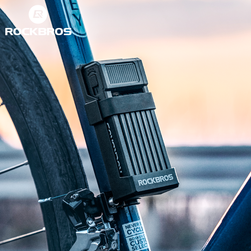 ROCKBROS MTB Road Bike Lock Key Folding Lock E-Bike Motorcycle Steel Lock Portable Antirust Anti-theft