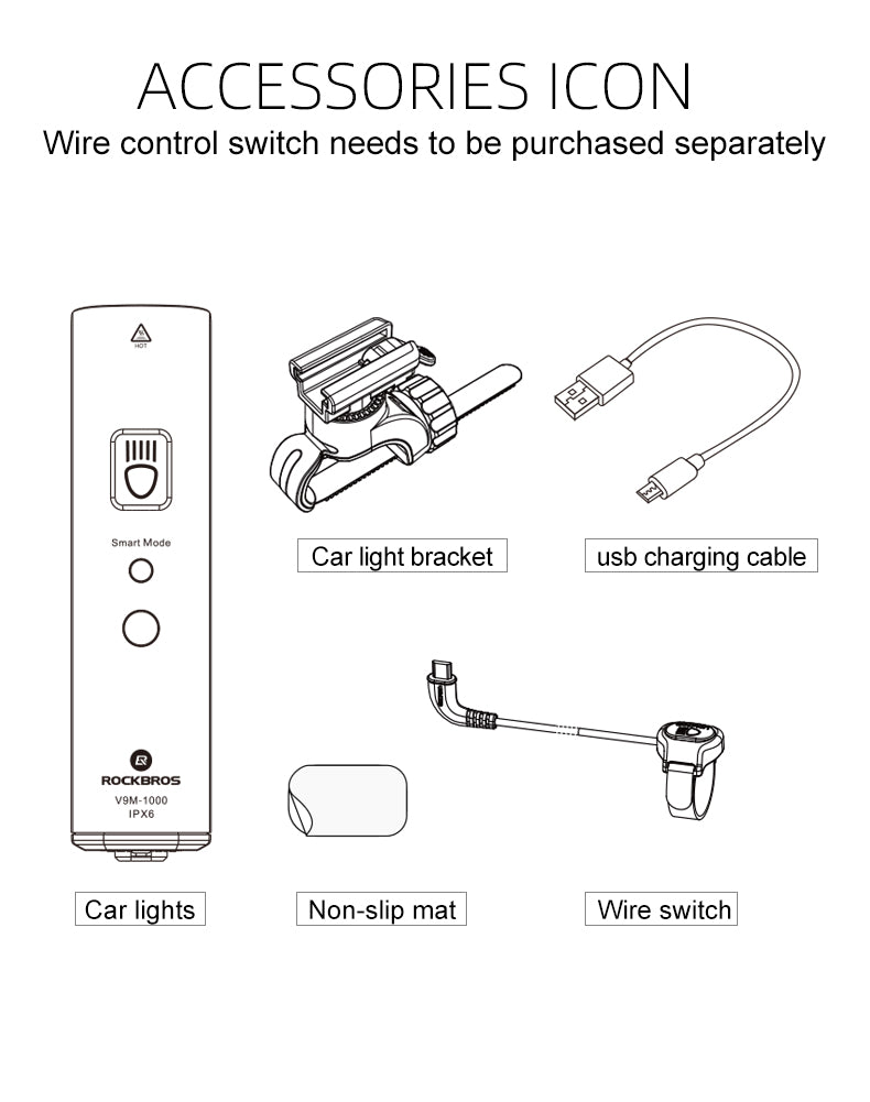 ROCKBROS 1000 Lumen Front Bike Light + Smart Brake & Tail Light Q5 Set