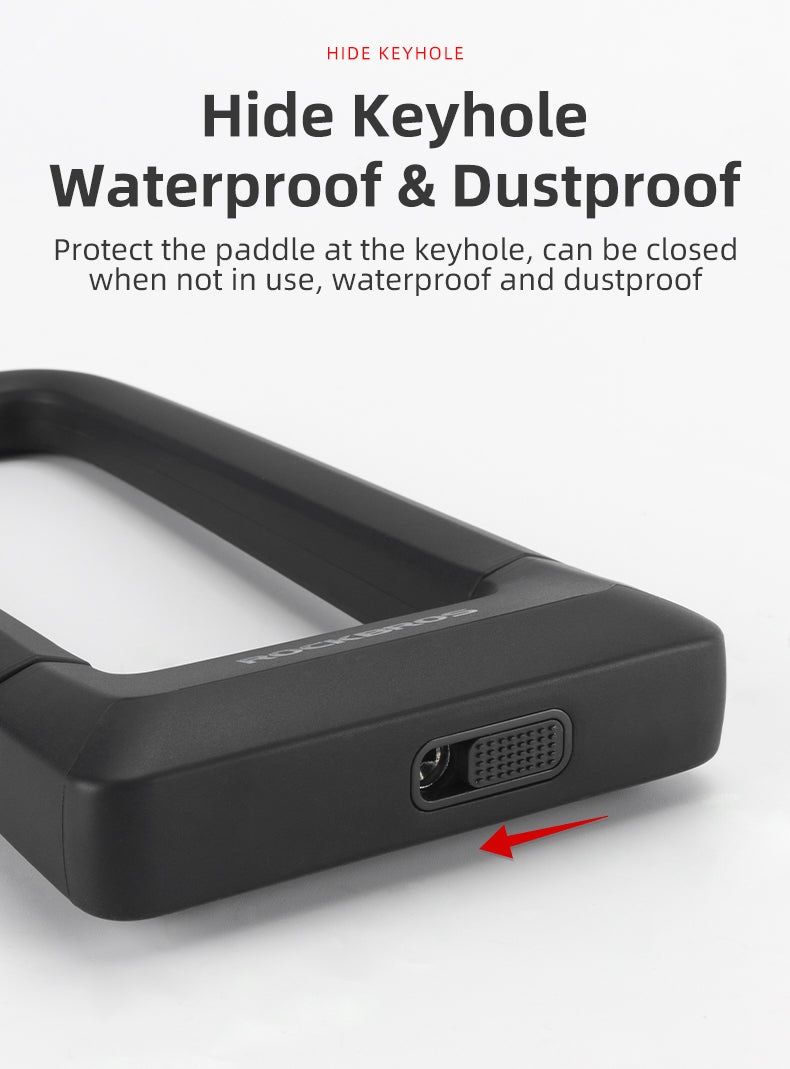 ROCKBROS Motorcycle Bicycle U-Lock Anti-Theft Thickened MTB Bike Lock Alloy Steel 3 Keys