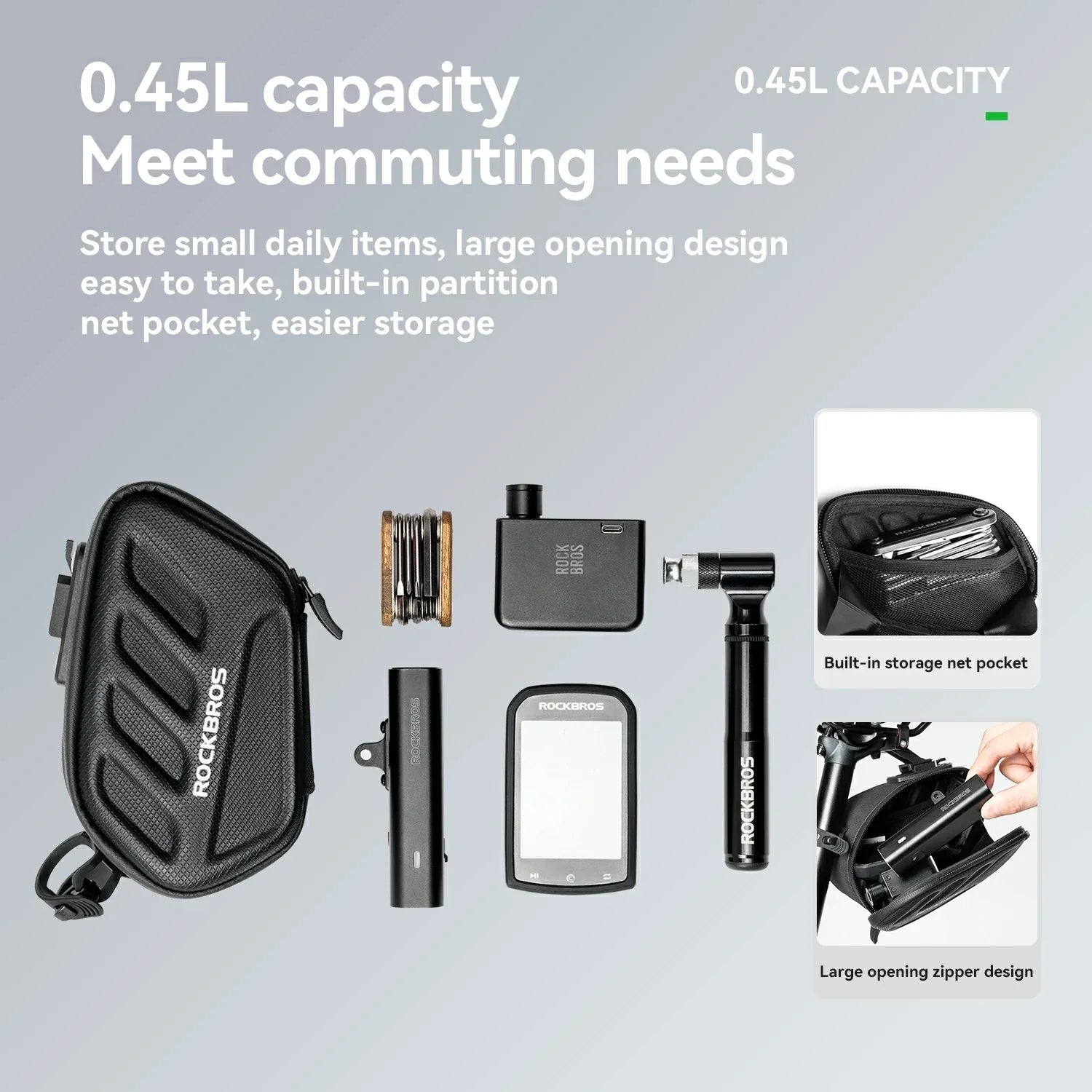 ROCKBROS 3D Shell Saddle Bike Seat Bag with Light Tail