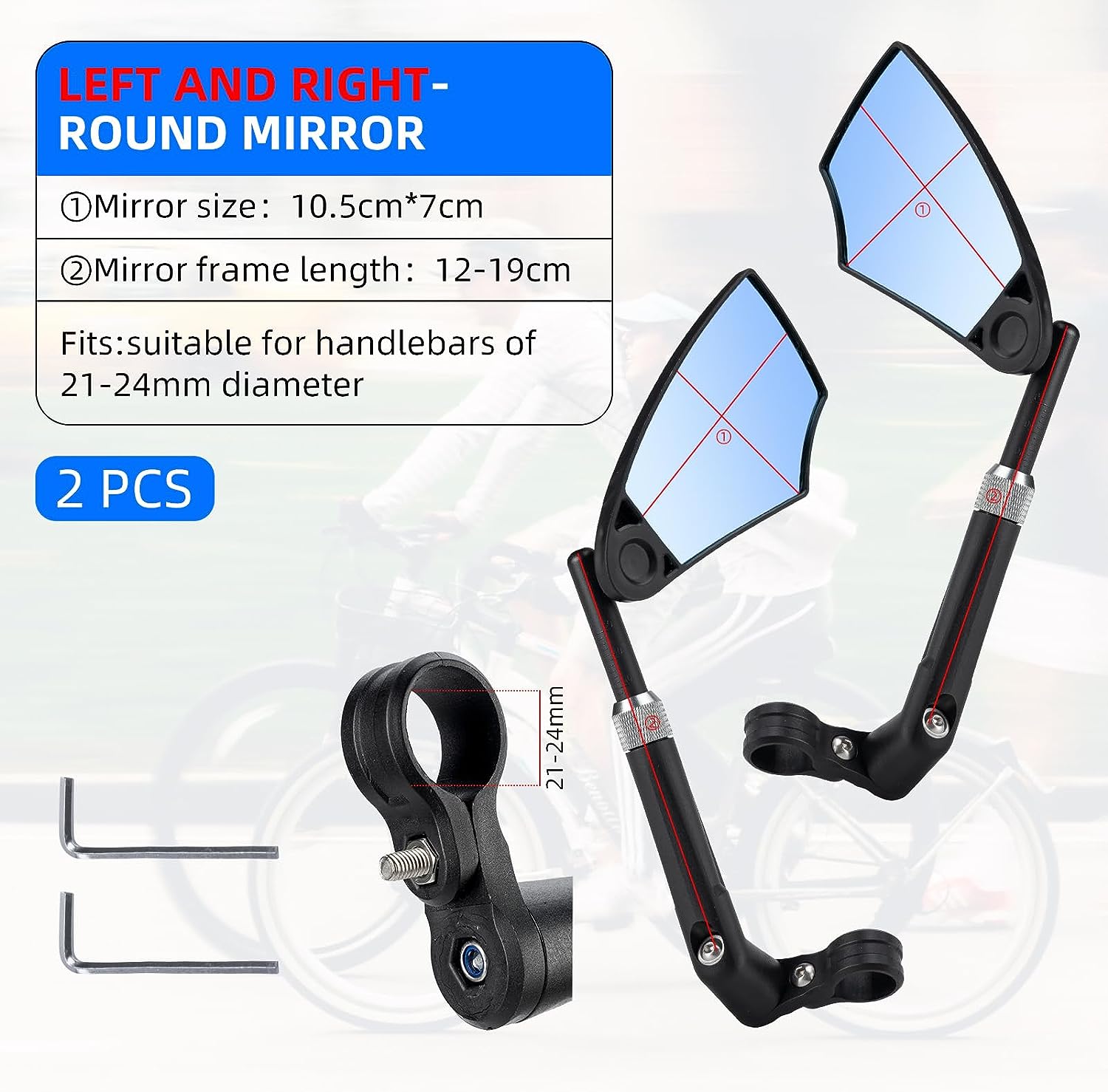 ROCKBROS Adjustable Bike Mirror Anti-Glare 360-Degree Rotation