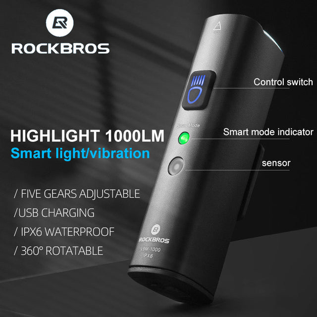 ROCKBROS 1000 Lumen Front Bike Light + Smart Brake & Tail Light Q5 Set