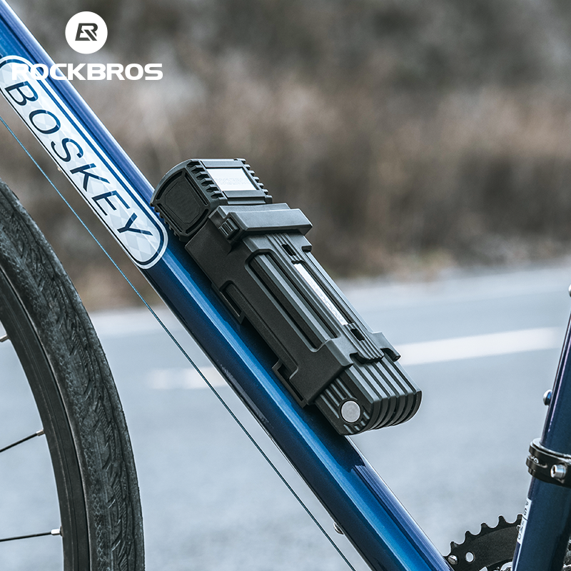 ROCKBROS MTB Road Bike Lock Key Folding Lock E-Bike Motorcycle Steel Lock Portable Antirust Anti-theft