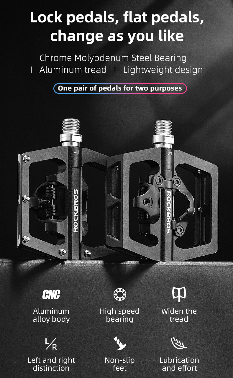 Multi-Function Clipless Flat Bike Pedals in Black (Pair)