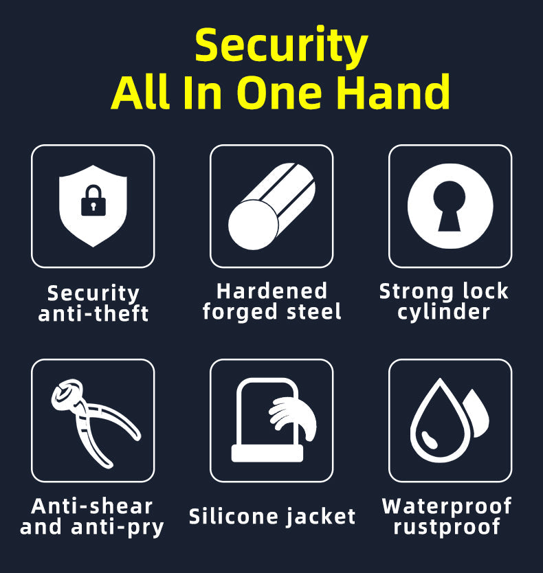 ROCKBROS Motorcycle Bicycle U-Lock Anti-Theft Thickened MTB Bike Lock Alloy Steel 3 Keys