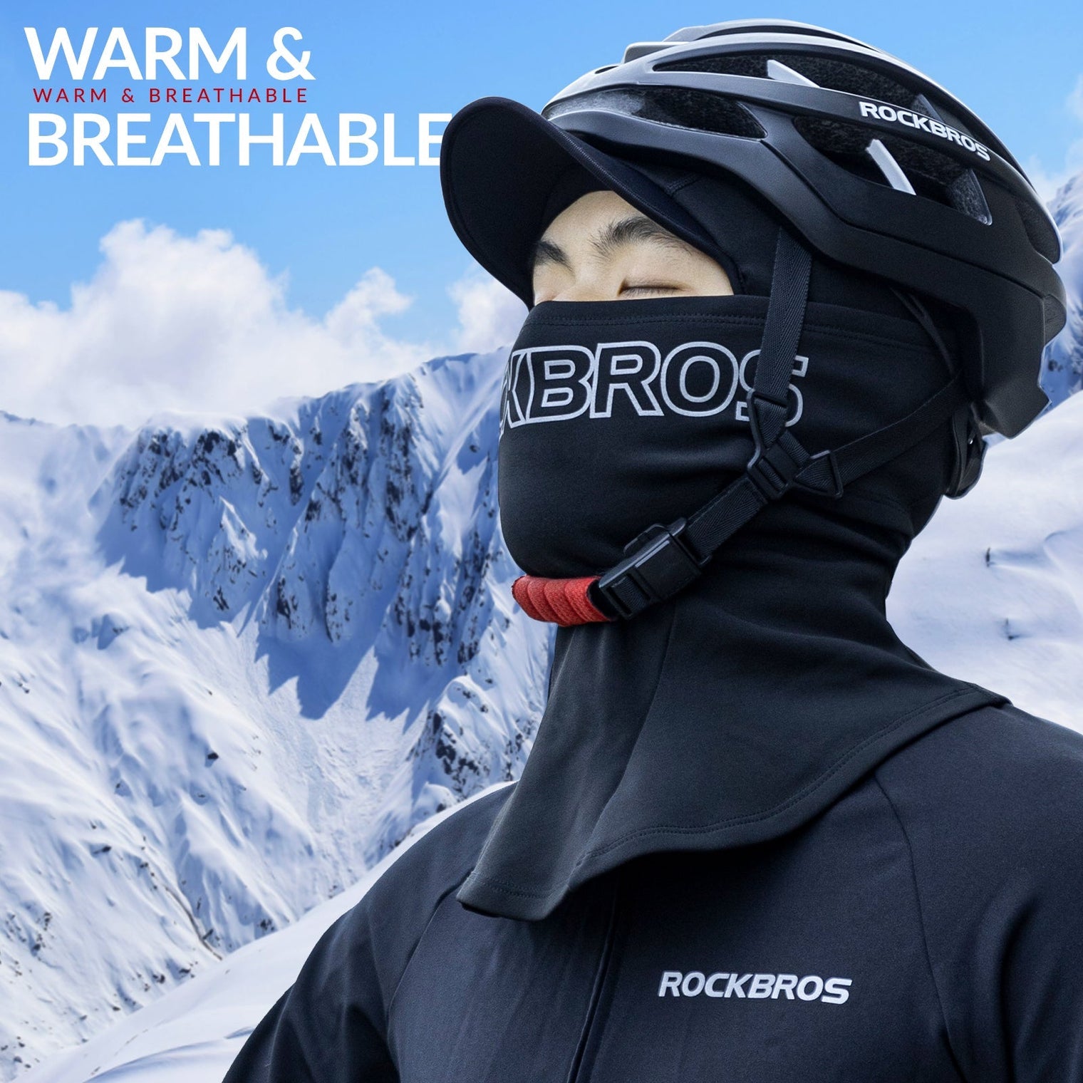 ROCKBROS Thermal Black Ski Mask with Brim Windproof Winter Balaclava for Men