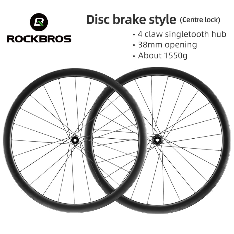 ROCKBROS Road Bike Carbon Fiber Wheels 700C Carbon Fiber Disc Brake 65mm Wheelsets Clincher