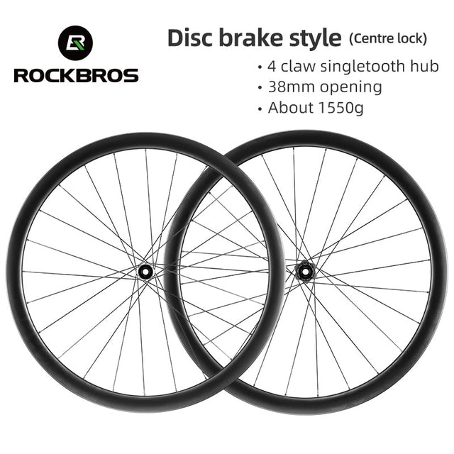 ROCKBROS Road Bike Carbon Fiber Wheels 700C Carbon Fiber Disc Brake 65mm Wheelsets Clincher