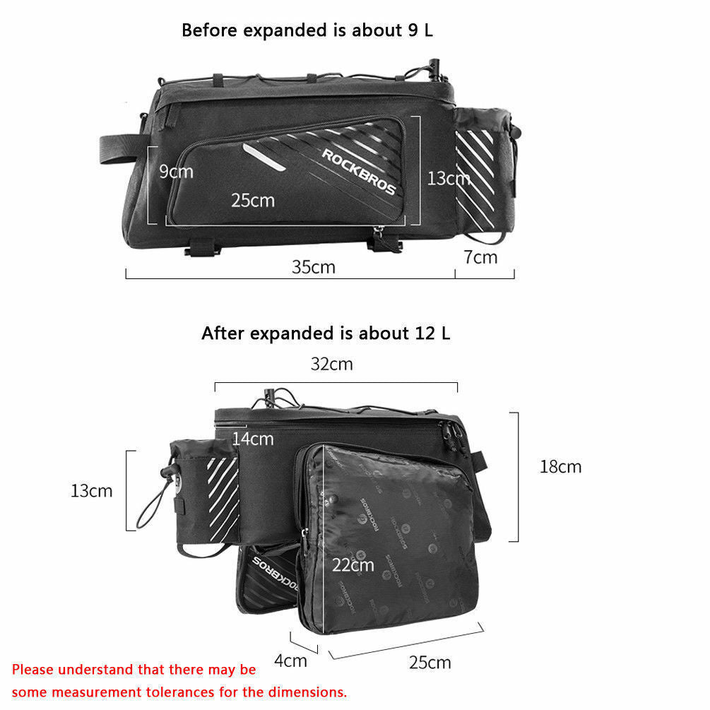 Pro Bicycle Rear Rack Bag with Extra Pockets