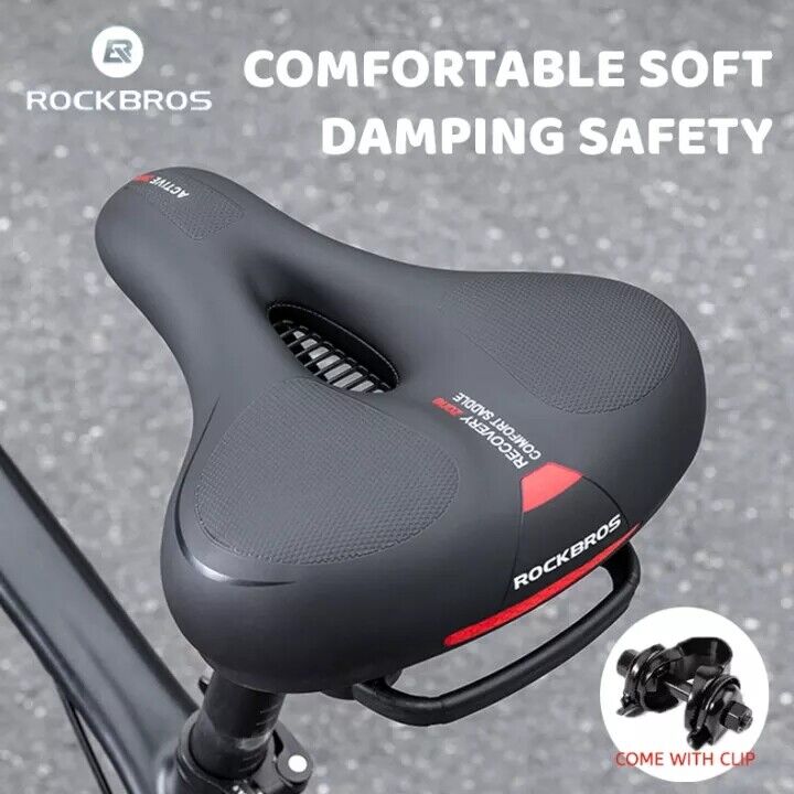 ROCKBROS Bicycle Saddle Shockproof Leather Cushion Reflective Cycling Bike Seat With Handle