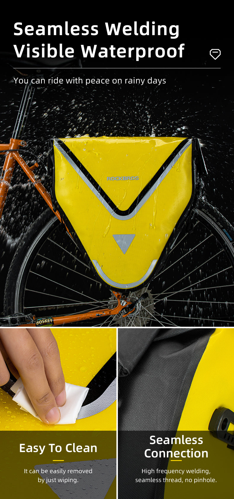 ROCKBROS Large Triangle Bicycle Saddlebag in Yellow