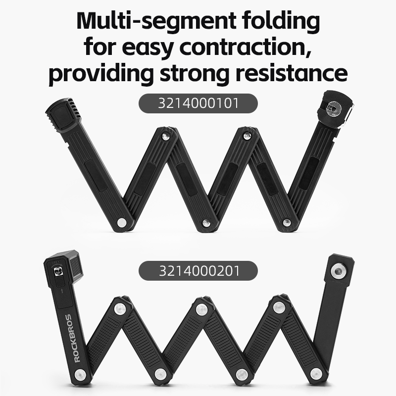 ROCKBROS MTB Road Bike Lock Key Folding Lock E-Bike Motorcycle Steel Lock Portable Antirust Anti-theft