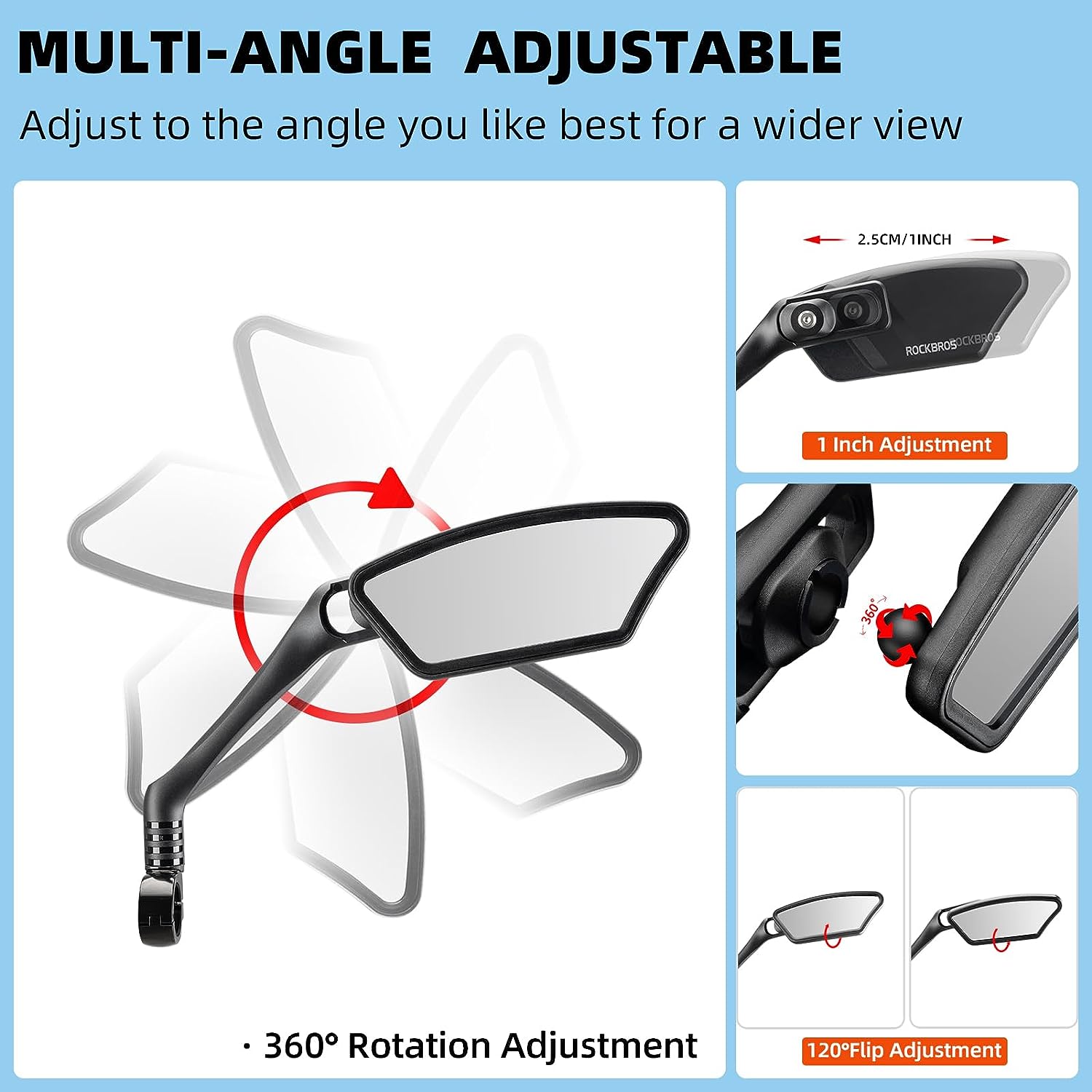ROCKBROS HD Blast-Resistant Bike Mirror - Adjustable & Retractable