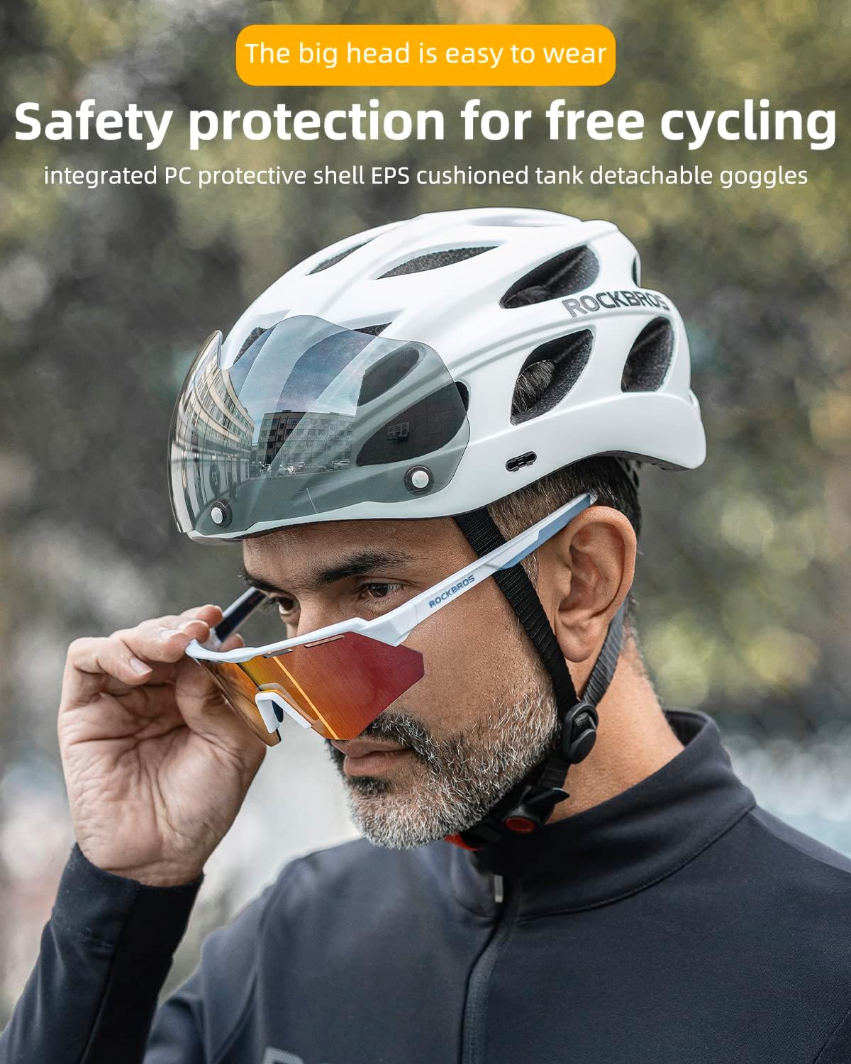 ROCKBROS Lightweight Cycling Helmet with Removable Goggles Sun Visor