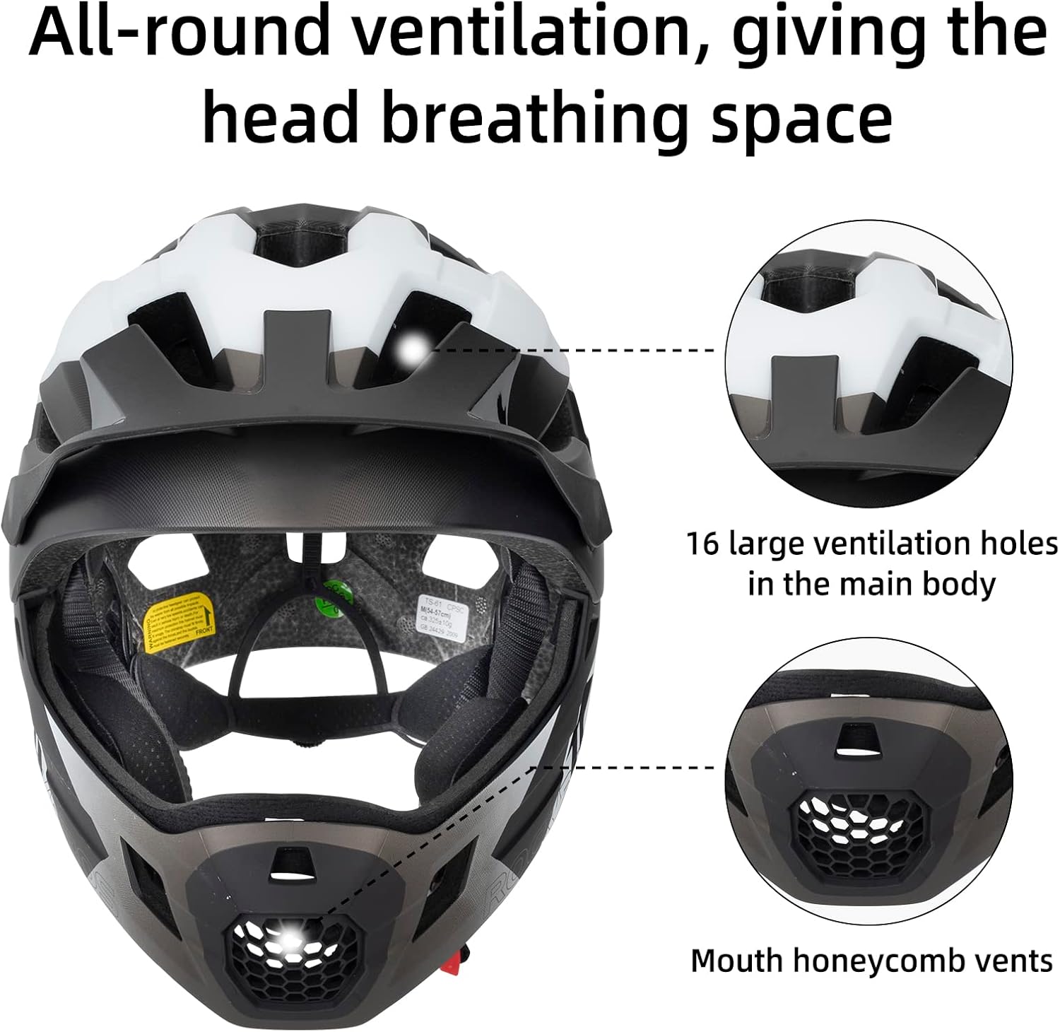 ROCKBROS Kids Full Face Bike Helmet Ages 5-14 Anti-Collision Detachable Chin