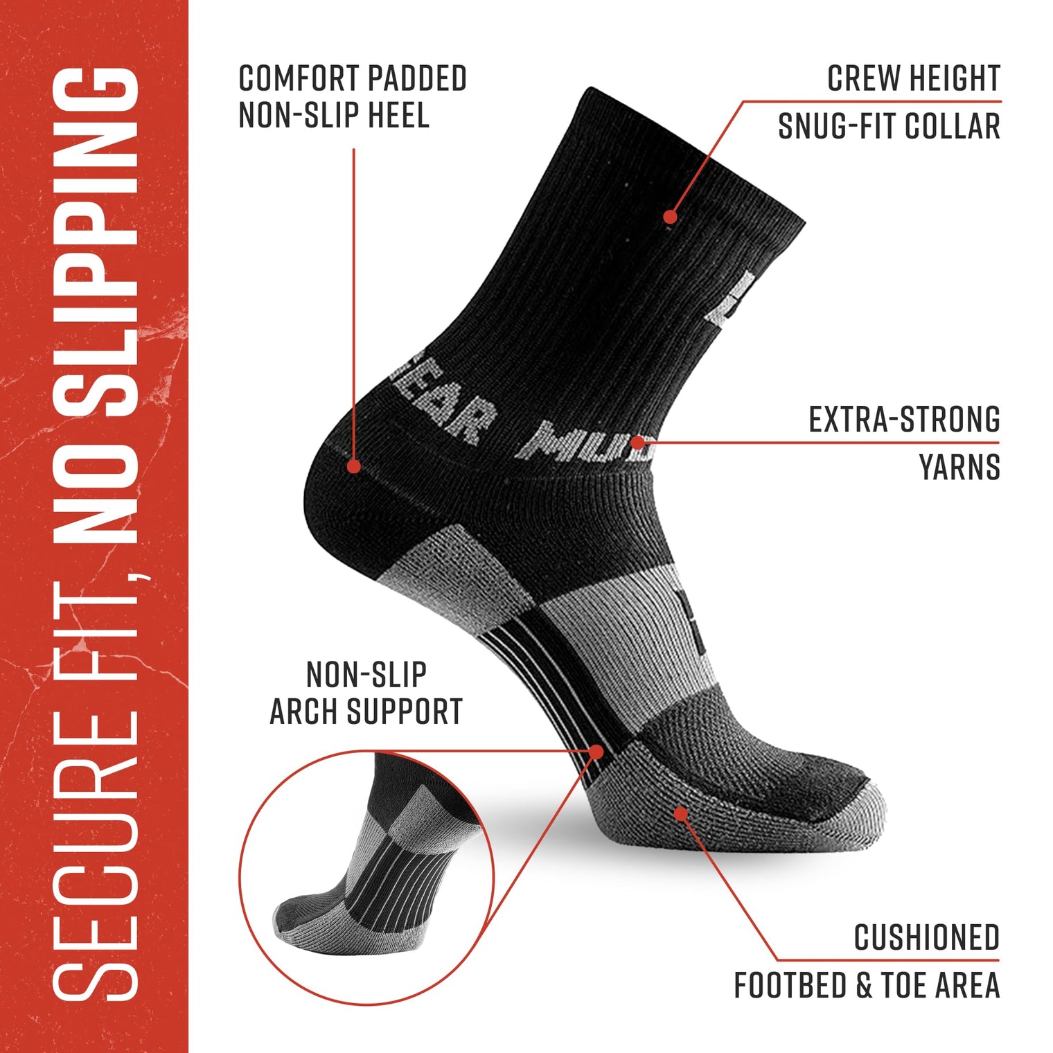 Performance Hiking/Trekking Sock - Black/Gray (2 Pair Pack)