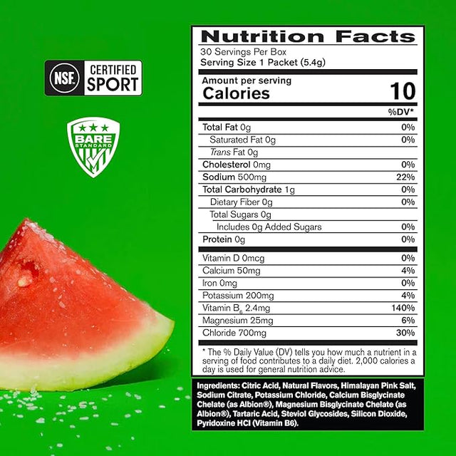 BARE PERFORMANCE NUTRITION BPN Electrolytes Go Packs Hydration Drink Mix | Sugar Free Electrolyte Powder | 500mg Sodium per Serving | Naturally Sweetened | Salted Watermelon, 30 Servings