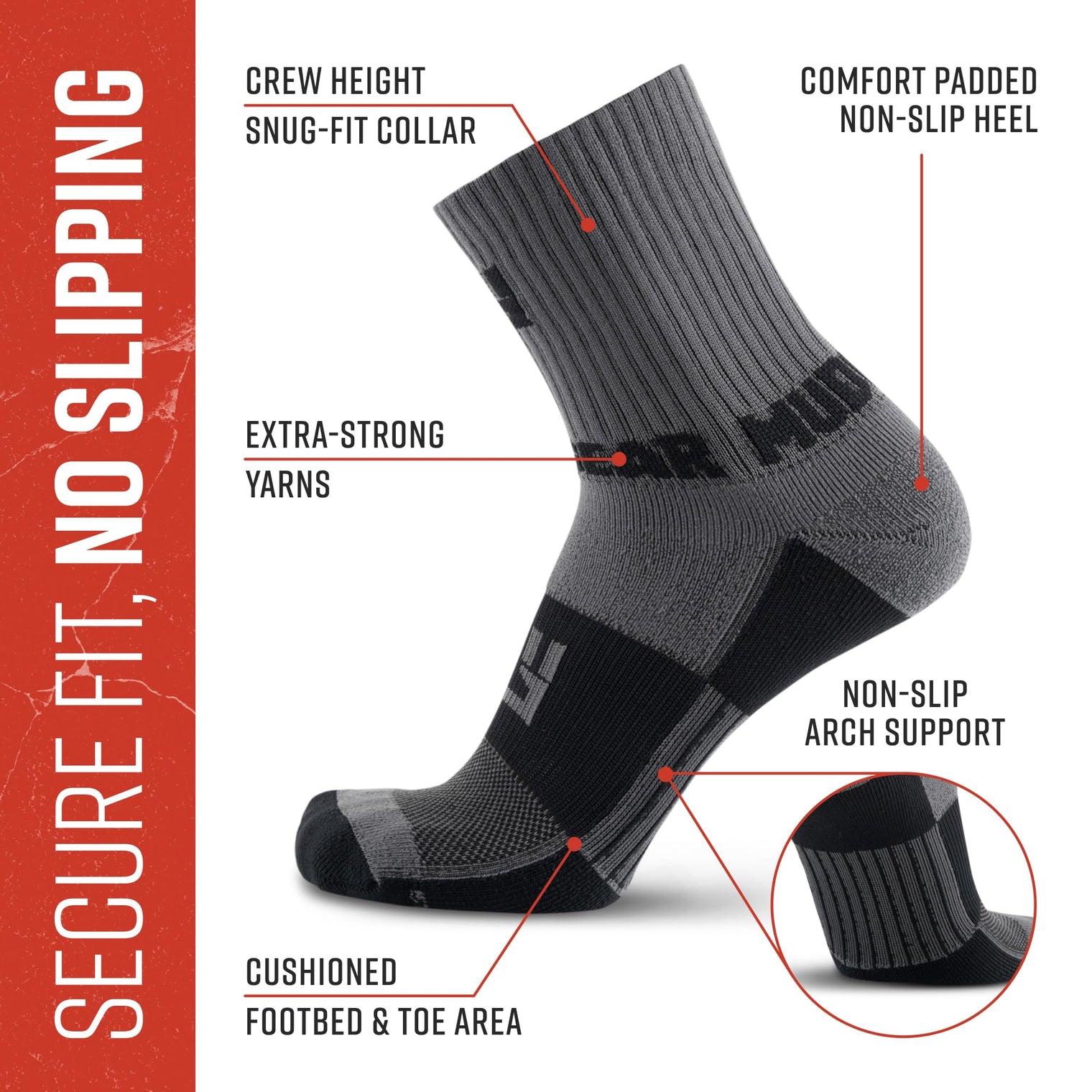 5" Crew Height Trail Running Sock (Gray/Black)