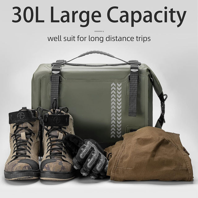 Motorcycle Seat Bag Luggage Pannier Dry Bag Tail Bag Waterproof 30L Universal MotorBike Bag Army Green