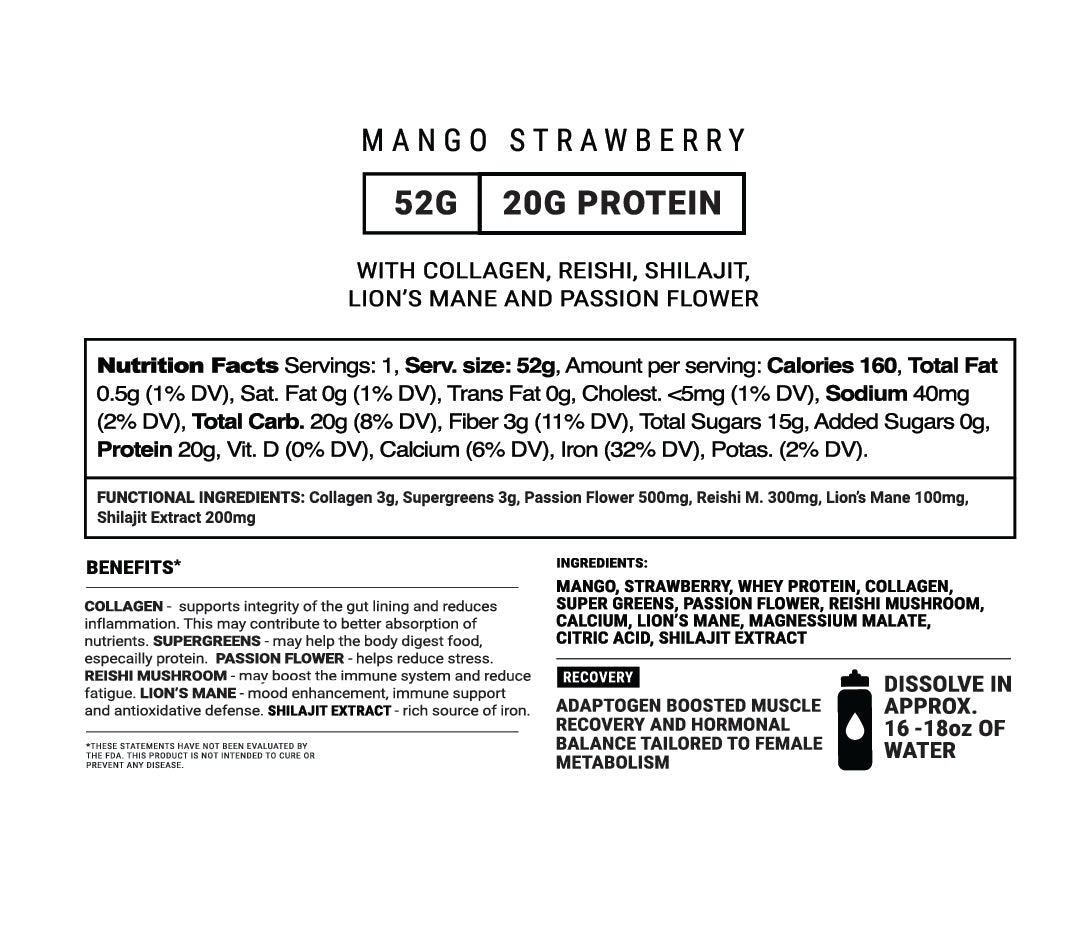 Mango Strawberry Women's Recovery Protein Shake w/Adaptogens