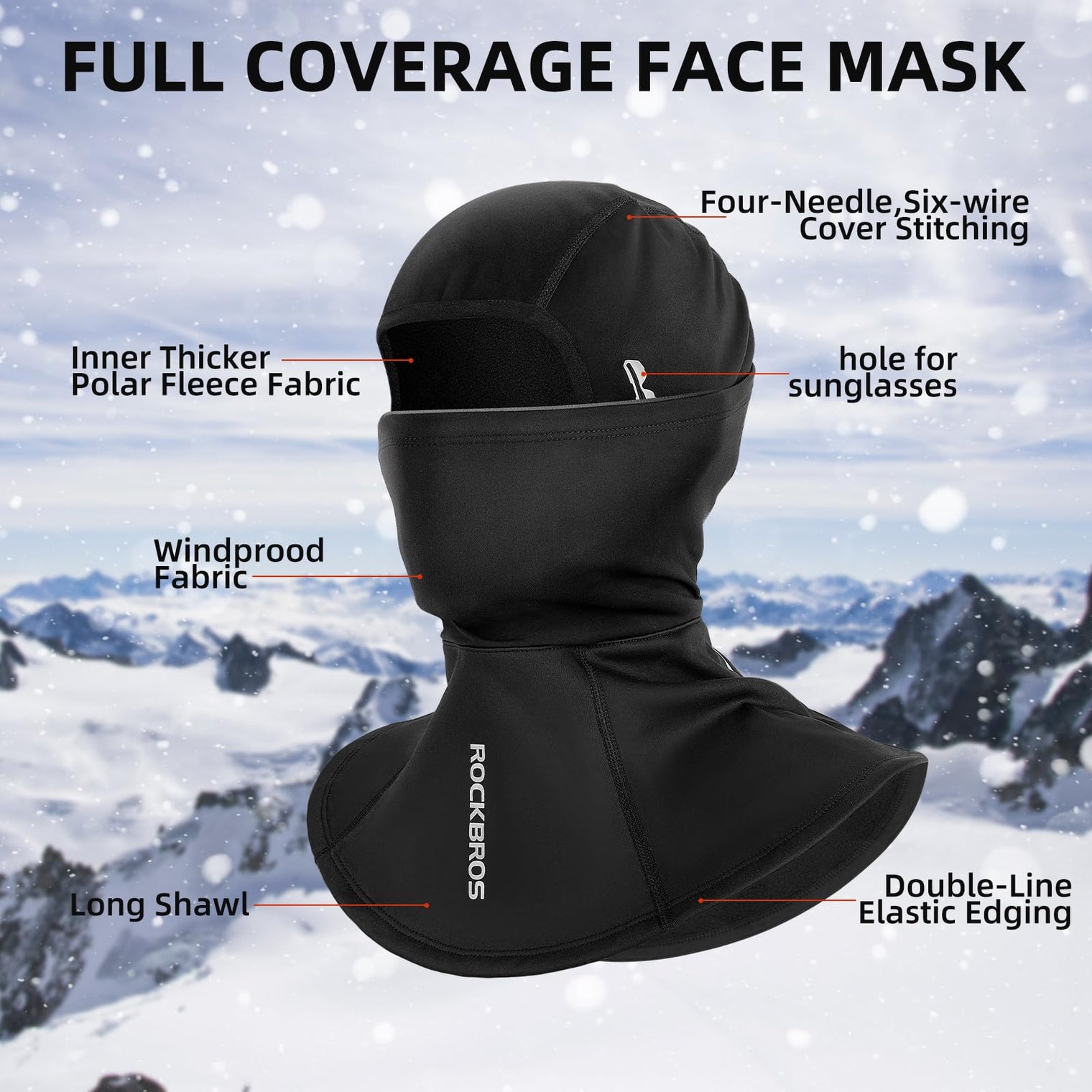 ROCKBROS Balaclava Ski Mask, Windproof Thermal Winter Neck Warmer Hood for Men Women