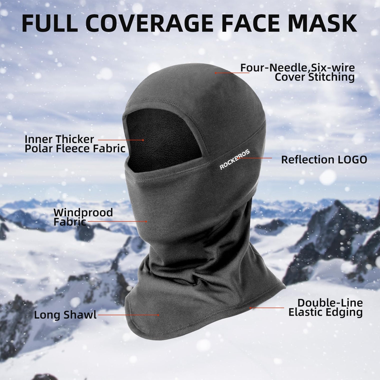 ROCKBROS Balaclava Ski Mask, Windproof Thermal Winter Neck Warmer Hood for Men Women