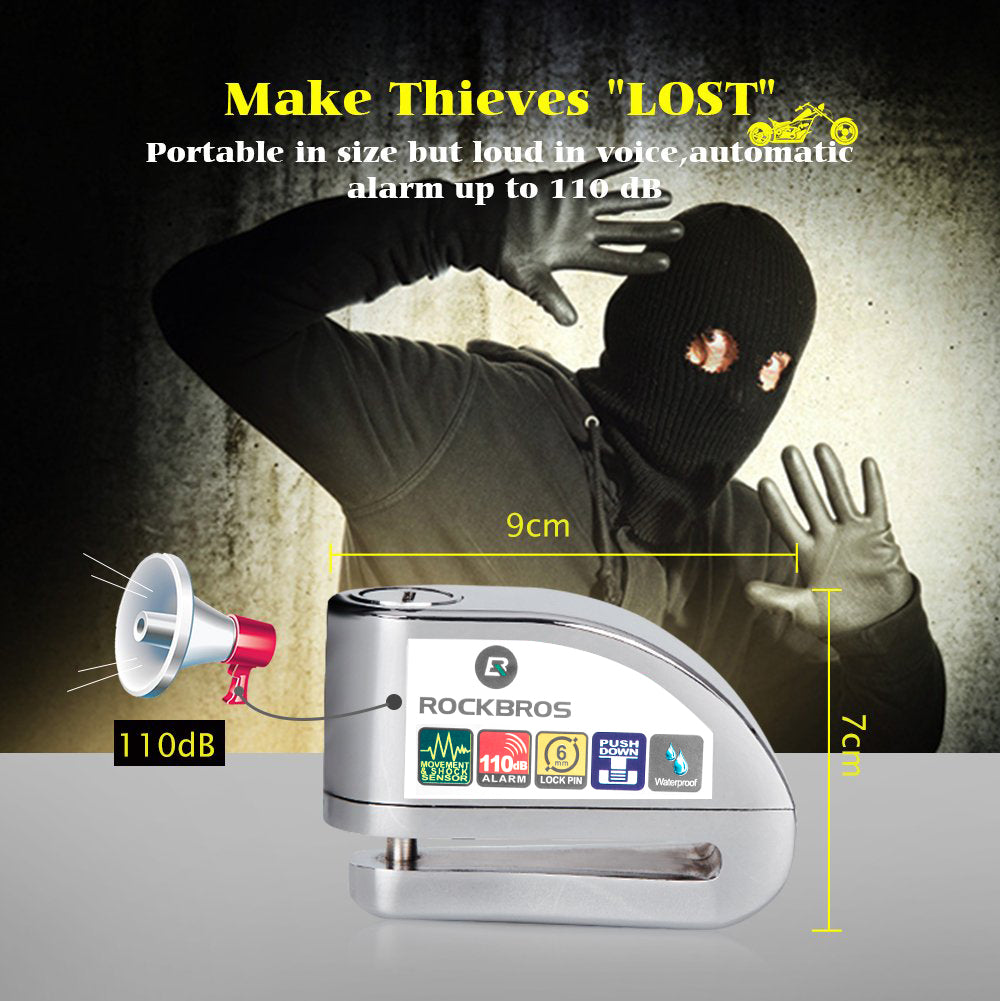 ROCKBROS Motorcycle Disc Lock Alarm Anti-theft 110db Waterproof Alloy Steel 6MM Electric device Scooter Helmet Bicycle Cable Lock