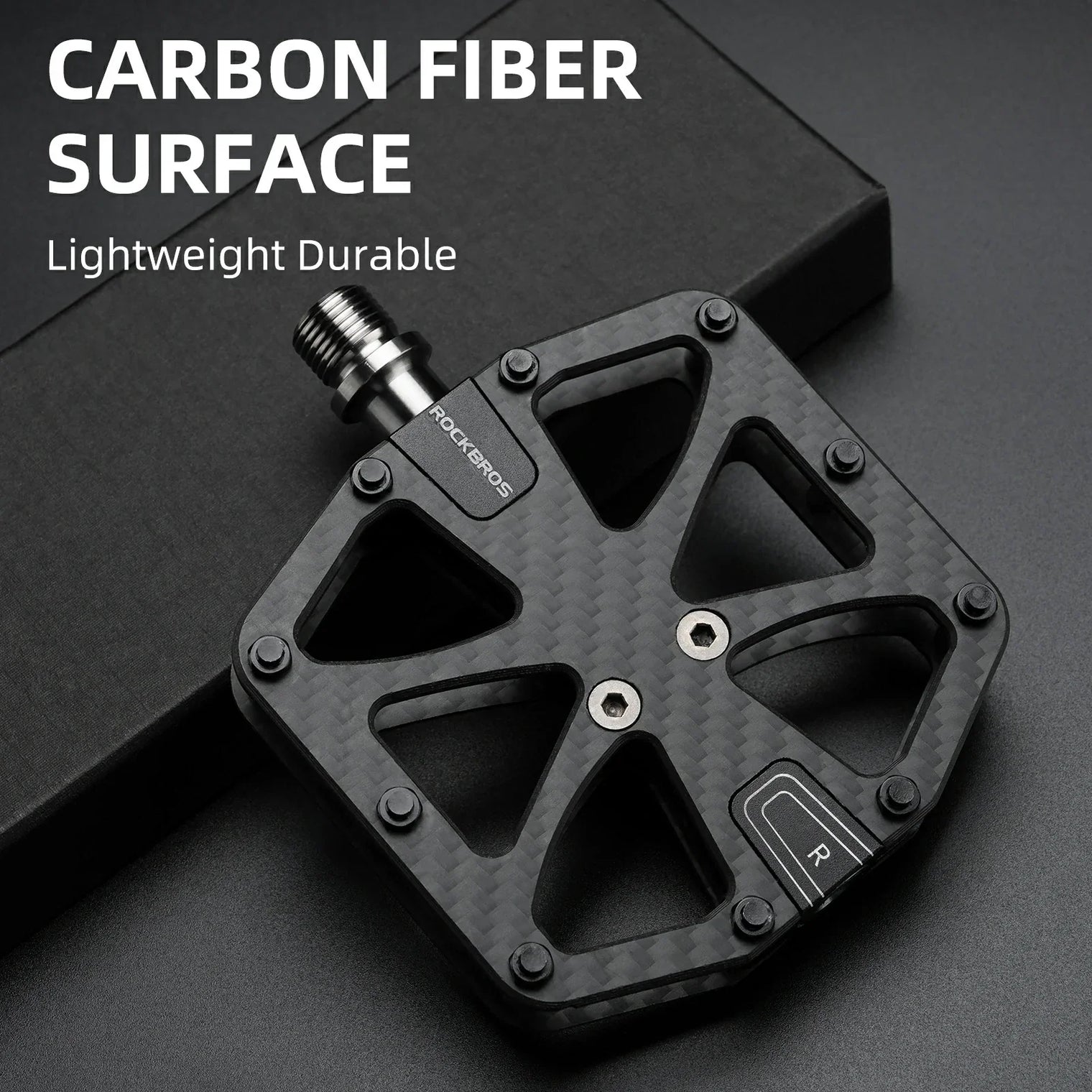 ROCKBROS Carbon Fiber Bike Pedals Lightweight 3-Bearing Non-Slip 9/16" Wide Flat