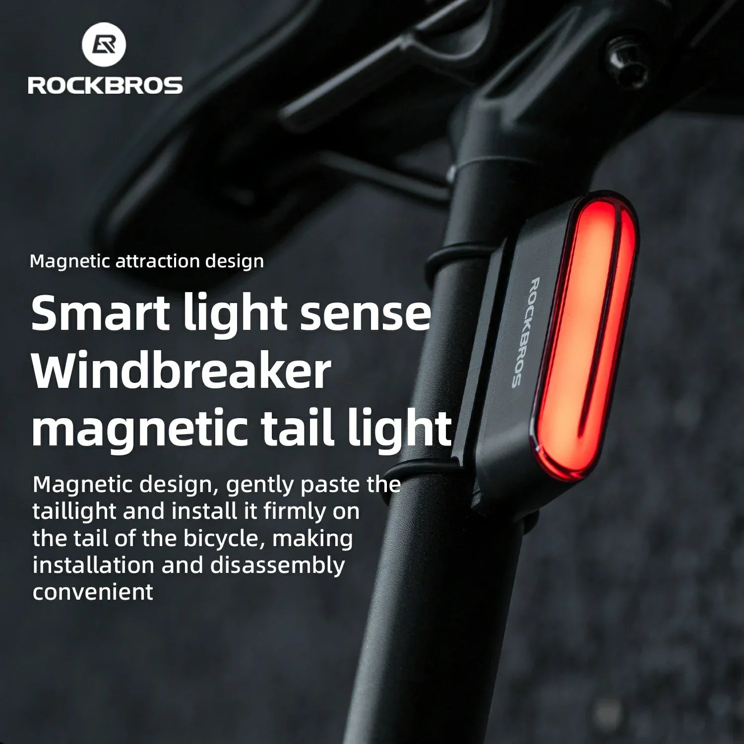 ROCKBROS Magnetic Smart Tail Light with Brake Sensing IPX6 Waterproof