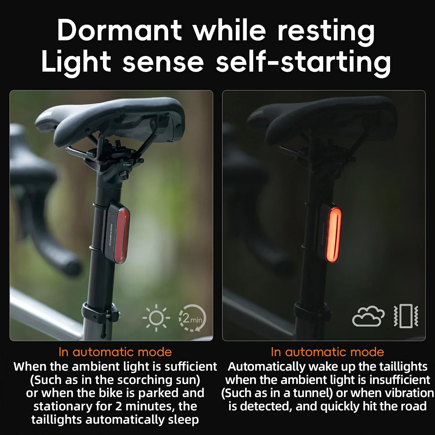 ROCKBROS Magnetic Smart Tail Light with Brake Sensing IPX6 Waterproof