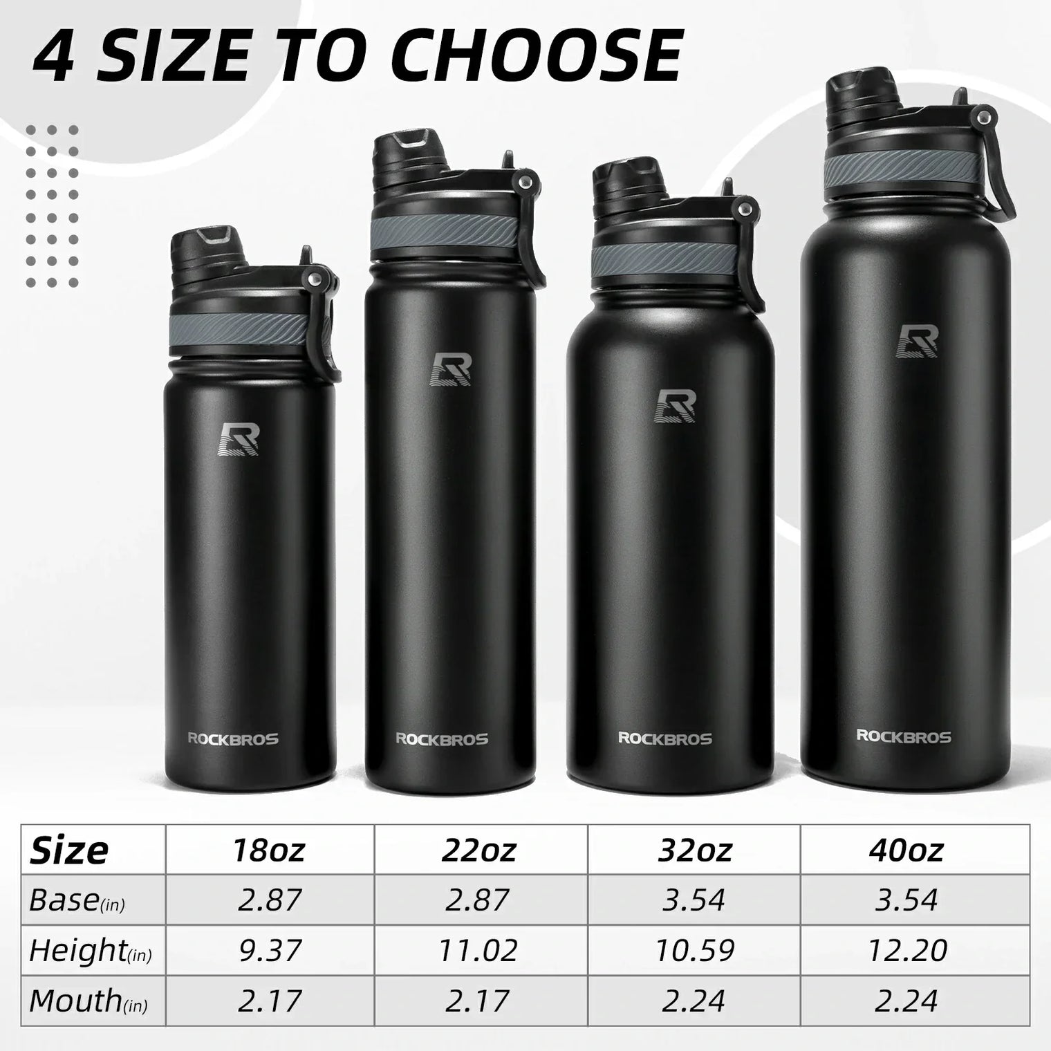 ROCKBROS Stainless Steel Insulated Water Bottle with Straw