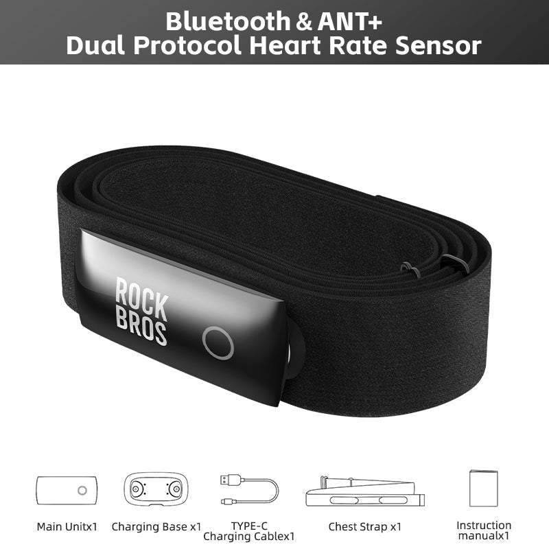 ROCKBROS Smart Heart Rate Monitor Belt Chest Strap ANT+ Bluetooth IP67 USB-C